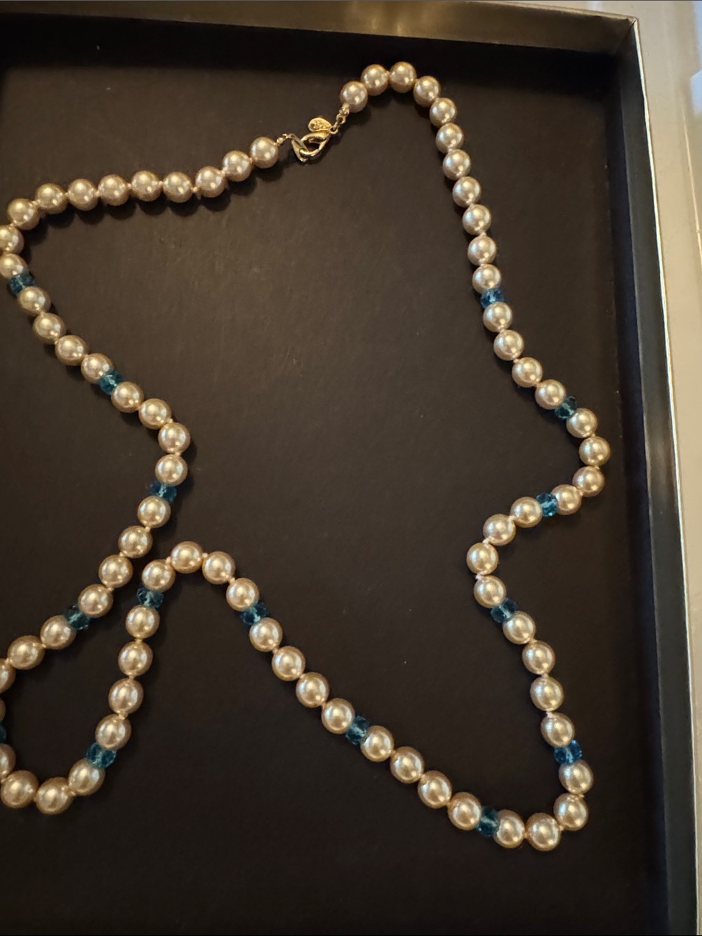 Vintage Joan Rivers Pearl and Blue Crystal Bead Necklace - Elegant WomenJewelry